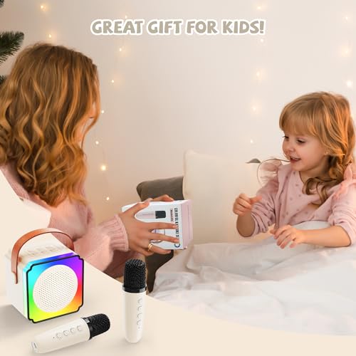 JYNSROU Mini Karaoke Machine with 2 Wireless Microphones, Portable Karaoke Machine with Bluetooth Speaker, Kids Karaoke Machine Toys Gifts for Girls 4,5,6,7,8,9,10 +Year Old Christmas Birthday (Beige)