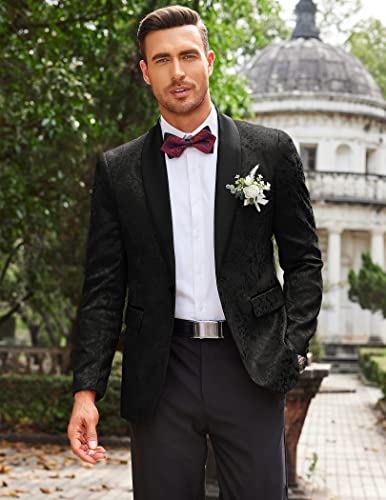 COOFANDY Men Floral Blazer Suit Jacket One Button Stylish Paisley Shawl Lapel Tuxedo Jacket for Wedding, Party, Prom Black, S