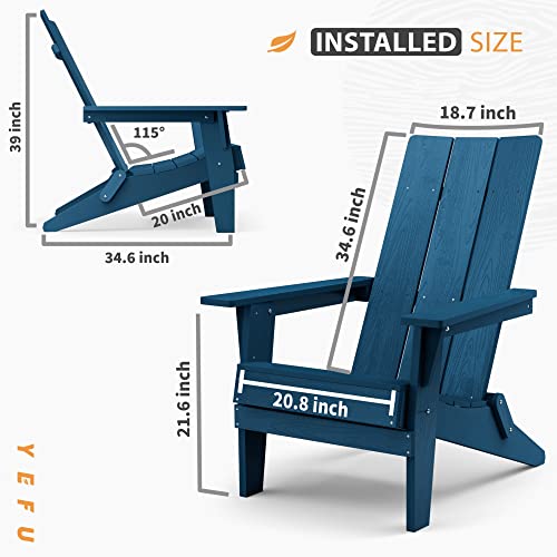 YEFU Folding Modern Adirondack Chair Plastic, 1s Expand/Store Upgrade Unlocked Weather-Resistant, Poly Lumber Outdoor Chairs Stacked, Widely Used in Outside Patio, Lawn, Deck, Garden Chairs (Black)