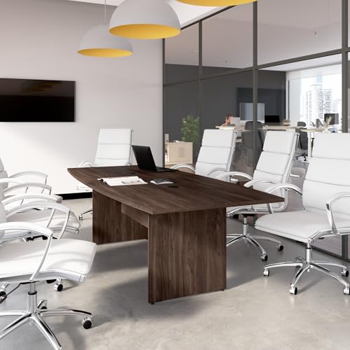 Bush Business Furniture 96-inch Office Conference Table with Wood Base, Boardroom Meeting Space for 8 Users, Hansen Cherry