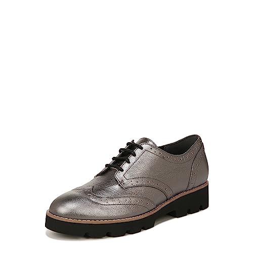Vionic Womens Charm Alfina Comfort Lace Up Loafers- Supportive Walking Shoes for Heel Pain, Plantar Fasciitis with Orthotic Insole Arch Support Pewter Metallic Leather 6 Medium