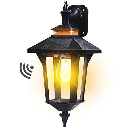 Solar Powered Wall Lantern Lights Outdoor with 3 Modes, Motion Sensor Solar Wall Light Waterproof, Dusk to Dawn LED Exterior Front Porch Lights Fixtures Wall Mount for Garage House Patio Doorway Yard