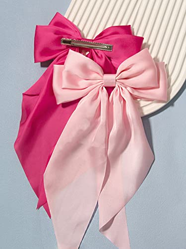 Furling Pompoms Hair Bows Clips for Women,White Bows Clip for Hair Green Bows Hair Barrette Spring Clips Long Tail Alligator Clips Bow Hair Accessories 2pcs