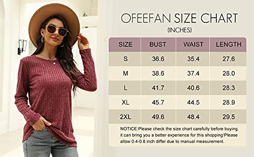 OFEEFAN Fall Sweaters for Women Trendy Long Sleeve T Shirts for Women Cute Green M