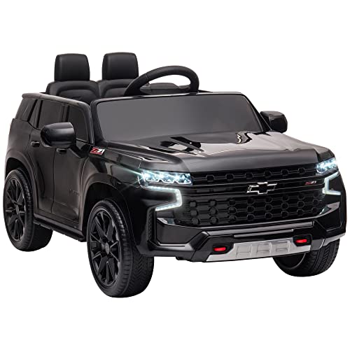 Aosom Chevrolet Tahoe Licensed Kids Ride on Car, 12V Battery Powered Kids Electric Car with Remote Control, 4-Wheeler Suspension, Music, Lights, Horn, for Ages 3-6 Years Old, Black