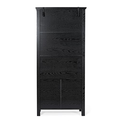Flash Furniture Stella Modern Farmhouse Wooden Bookcase and Storage Cabinet with Tempered Glass Doors and 3 Upper Shelves, Set of 1, Black