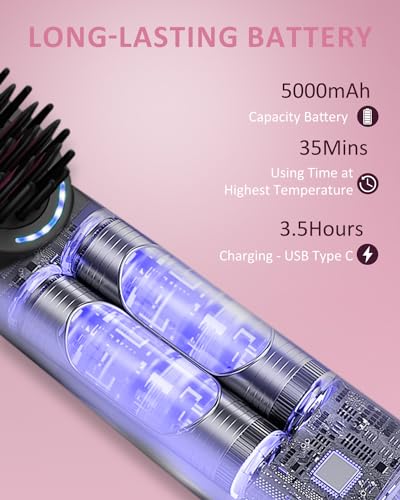 CozyZen Cordless Hair Straightener Brush - Portable Heated Straightening Brush for Travel, Party, Mini Ionic Hot Comb Straightener for Women