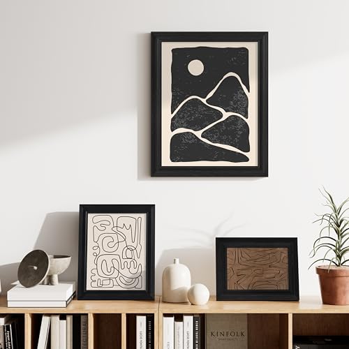 Vittanly 4x6 Picture Frames Set of 2, Display 3.5x5 Pictures with Mat or 4x6 without Mat, Rustic Picture Frames for Wall Mount or Tabletop Display, Photo Frame Collage for Wall Decor, Black