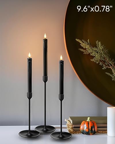 Homemory 3 Pcs Flameless Taper Candles with Remote Timer Dimmer, 9.6" White Flickering Candlesticks Battery Operated, Realistic Plastic LED Candles for Fireplace Wedding Seasonal Indoor Decorations