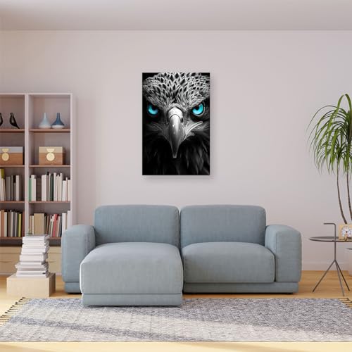 CXHOSTENT Eagle Canvas Wall Art Animal Painting Print Black and White Eagle Blue Eyes Picture Animal Artwork Large Living Room Decor Frame (Eagle - 4, 12.00" x 18.00")