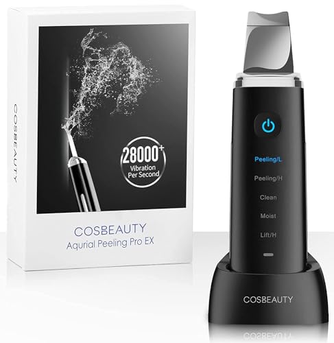 COSBEAUTY Skin Scrubber Face Spatula, Blackhead Remover Pore Cleaner Comedo Extractor with 4 Modes, Waterproof IPX6, Wireless Rechargeable (Black)