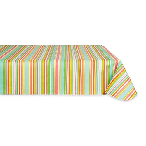 DII Vinyl Tabletop Collection Indoor/Outdoor Spill-Proof Flannel Backed Tablecloth, Rectangle, 60x102, Spring Stripe