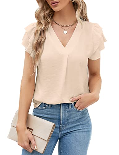 Blooming Jelly Womens Dressy Casual Shirts Short Sleeve V Neck Work Blouse Business Casual Summer Tops 2025(Small, Sapphire Blue)