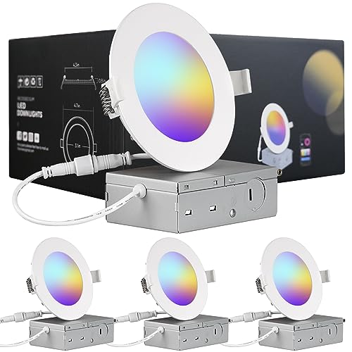 Favorwe Smart LED Recessed Lighting 6 Inch 12 Pack, Ultra-Thin RGB LED Lights 12W 1200LM, Color Changing Recessed Lighting, Compatible with Alexa, Google Assistant