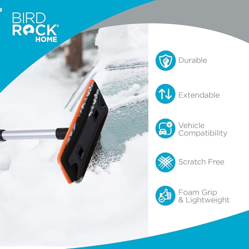 BIRDROCK HOME 36" Extendable Snow Pusher Brush & Detachable Ice Scraper for Cars | Aluminum Grip for Car, Truck, SUV | Safe on Auto Windshield & Windows | Wide Frost Remover for Semi & Small Vehicles