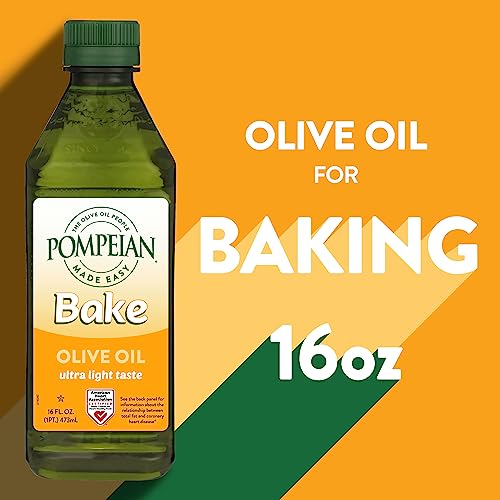 Pompeian Made Easy Bake Olive Oil, Ultra Light Taste, Perfect for Baking Foods such as Brownies and Cakes, American Heart Association Certified, Non-Allergenic, Non-GMO, 16 Fl Oz (Pack of 1)