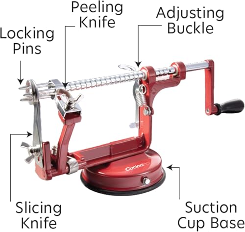 Apple Peeler and Corer by Cucina Pro - Long Lasting Chrome Cast Iron with Countertop Suction Cup, Teal