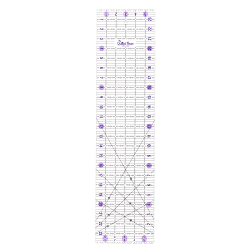 The Quilted Bear Quilting Rulers - Transparent Acrylic Non Slip Quilting, Patchwork & Sewing Ruler with Clear Black Lines & 30, 45 & 60 Degree Angles (2" x 12")
