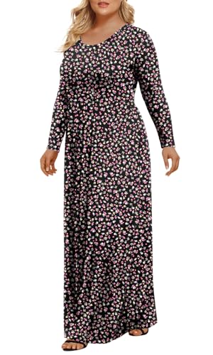 LONGYUAN Womens Long Sleeve Casual Dresses Plus Size Dress Maxi Loose Elastic Swing Dress Fat Blue XL