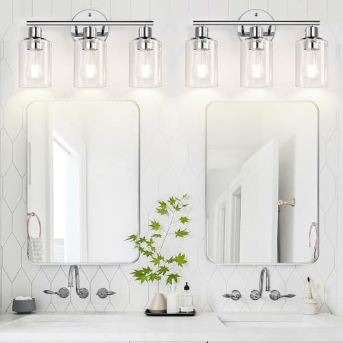 3-Light Bathroom Light Fixtures, Black and Gold Bathroom Wall Lights, Modern Bathroom Vanity Light with Clear Glass Shade, Bathroom Wall Lamp for Mirror Kitchen Bedroom Hallway Cabinet
