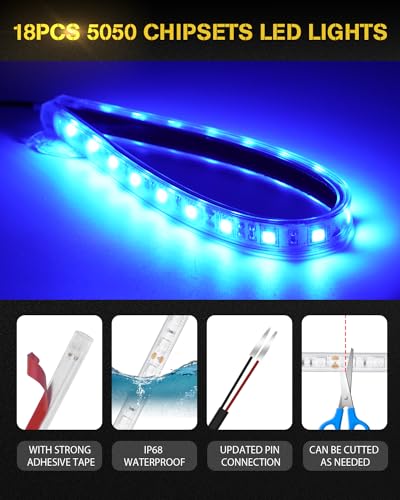 YONGMING 12 Volt Led Strip Lights Waterproof Blue,12.6inch Car Led Lights Exterior & Interior For Golf Cart Light,Boat Car Motorcycle Underglow Kit,18smd 5050 Leds 32cm,4 Packs