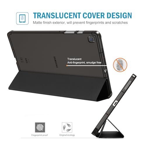 ProCase Cover for Galaxy Tab S6 Lite 10.4 Case 2024 2022 2020 with S Pen Holder(SM-P620/P625/P613/P619/P615/P610), Trifold Stand Folio Soft TPU Translucent Back Cover Support Auto Wake/Sleep -Black