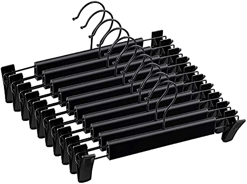 LAMITOCS Pants Hangers with Clips, Skirt Hangers, 360 ° Swivel Hooks Space Saving Hangers for Pants, Skirts, Clothes, Jeans (10Pack, Black)