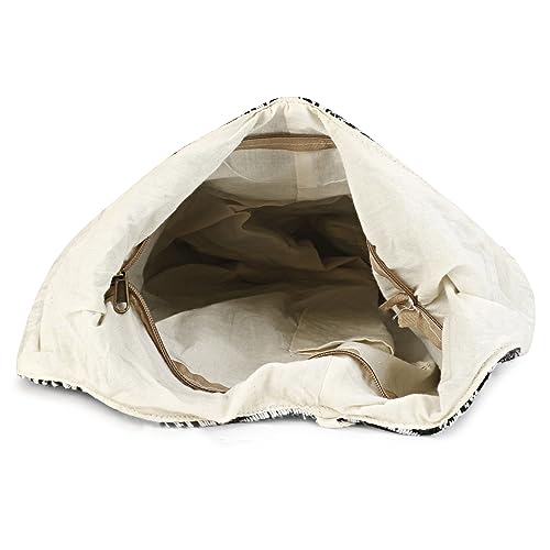 LONGING TO BUY Hemp Handbag, Unisex-Adults, Black & White, Faux Leather, Cross-Body, Zipper Closure, 13 x 2 x 14 inches
