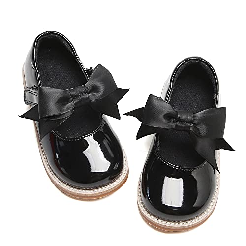 Kiderence Toddler Little Girls Mary Jane Dress Shoes School Oxford for Girls Black Flats Size 4M
