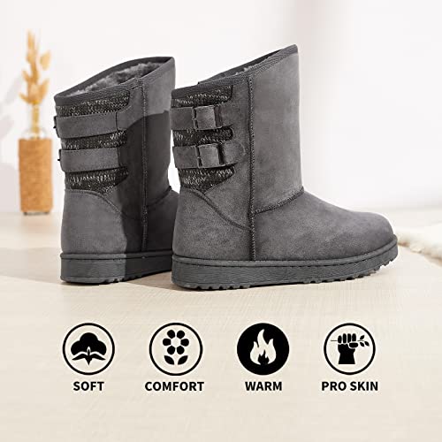 FRACORA Womens Winter Snow Boots Fur Lined Boots Winter Warm Mid Calf Boots for Women(Grey,US6)