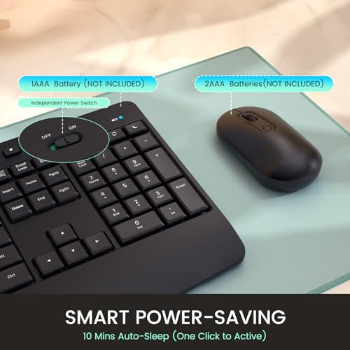 Wireless Keyboard and Mouse Combo,LIZRROT Ergonomic Computer Keyboard with Wrist Rest,2.4GHz Full-Sized Silent Mouse and Keyboard Combo with Phone Holder for Window, PC, Laptop