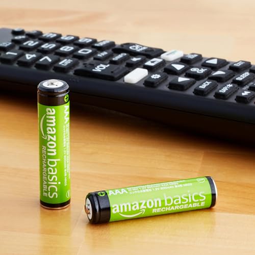 Amazon Basics 4-Pack Rechargeable AAA NiMH Performance Batteries, 800 mAh, Recharge up to 1000x Times, Pre-Charged