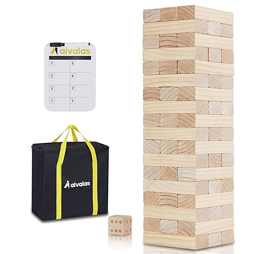 Aivalas Giant Timber Blocks Games, 56 Blocks Large Tower Outdoor Games - Includes Carry Bag and Scoreboard, Wood Stacking Yard Games Grows from 2FT to Over 4.2FT for Kids Adults Family