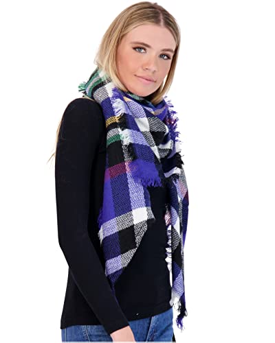 Plaid Blanket Scarf Winter Warm Fall Scarfs for Women, Lightweight Woven Soft Oversized Stylish Tartan Scarves Shawl Wraps for Women (White Gray Berry Plaid)