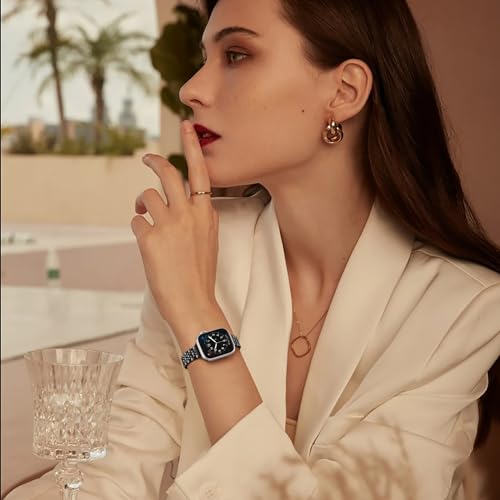 Lerobo Stylish Slim Metal Band Compatible for Apple Watch Bands 44mm 45mm 46mm 49mm 42mm(Series 3/2/1 for Women Dressy Stainless Steel Wristband for iWatch Ultra Series 10 9 8 7 6 5 4 3 2 1 SE,Black