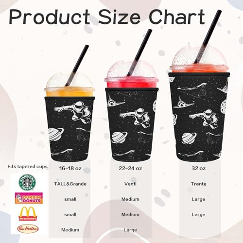 Wegitcs Iced Coffee Sleeves, 2 Pack Reusable Neoprene Iced Coffee Cup Sleeves, Insulator Sleeve for Cold Beverages, Cold Soda Drink Cup Holder, Compatible with Starbucks Coffee Dunkin and More, L