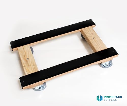 Furniture Dolly 4 Wheel Heavy Duty | Flat Moving Dolly H Frame Oak | Full Length Rubber Tread Dual Rail | 18x30