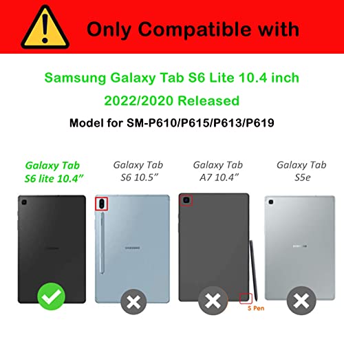 Junfire Galaxy Tab S6 Lite Case 2024/2022/2020, Shockproof Protective Samsung Tab S6 Lite 10.4 inch Case with Stylus Holder/Hand Strap/Kickstand, SM-P620/P625/P610/P613/P615/P619-Black