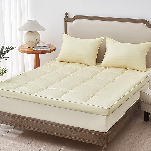 TopTopper Mattress Topper Twin XL, Extra Thick Cooling Mattress Pad Cover for Back Pain, Breathable Mattress with 8-21" Deep Pocket, 5D Snow Down Alternative Overfilled Plush Pillow 39"x80" Light Grey