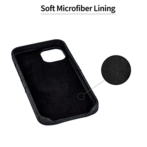 Dockem iPhone 14 Card Case with Built-in Metal Plate for Magnetic Mounting & 2 Card Holder Pockets: Luxe M2 Wallet, Canvas Style Synthetic Leather (iPhone 14, Black)