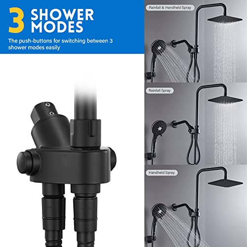 Ryamen Dual Shower Head Combo, Black 8'' High Pressure Rain/Rainfall Shower Head,5 Settings Adjustable Handheld Showers,with 15" Height Adjustable Slide Bar,Holder/59’‘ Hose