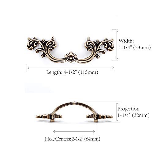 Jetland French Provincial Drawer Pulls - 6-Pack, Aged Silver, 2-1/2" Hole Centers, Vintage Shabby Chic Pulls for Dresser Nightstand Cabinet, PW1619OS64