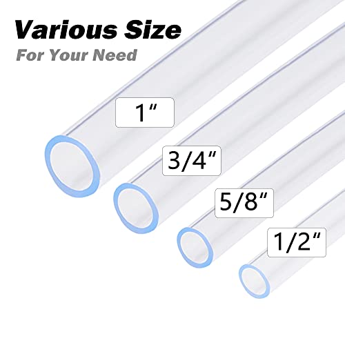 DAVCO 1" ID - 5 ft Clear Vinyl Tubing with 2 Stainless Clamps, Low Pressure Flexible PVC Tube, Heavy Duty UV Chemical Resistant Lightweight Plastic Vinyl Hose, BPA Free and Non Toxic