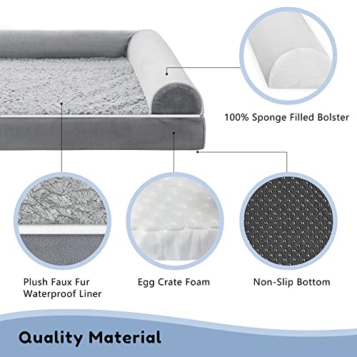 WESTERN HOME Orthopedic Dog Beds for Large Dogs, Foam Pet Sofa with Waterproof Lining, Removable Washable Cover and Nonskid Bottom, Dog Couch Bed for Comfortable Sleep,Brown Coffee