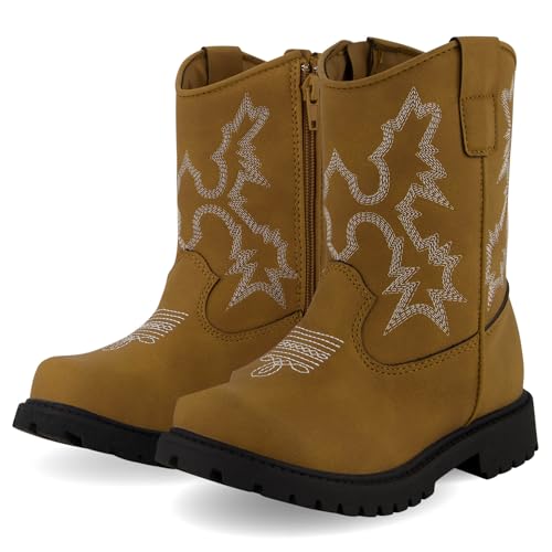 Canyon Trails Premium Kids Cowboy Boots - Comfort Fit, Breathable Cowboy Boots for Boys & Girls, Rounded Toe Style - Durable & Stylish Western Wear, Faux Leather Cowboy Boots for Kids (Brown)