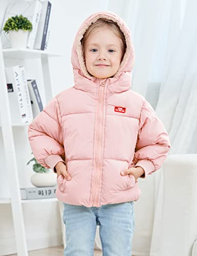UNICOMIDEA Pink Winter Coats for Baby Boys Girls With Hooded Light Puffer Jacket for Outdoor Zipper Outwear For Toddlers Cute Snow Kids Outwear With Pockets 12-18 Months