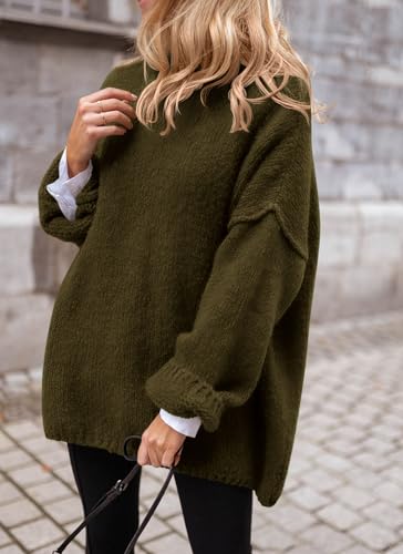 PRETTYGARDEN Women's Knit Oversized Sweater Fall Fashion Casual Long Sleeve Turtleneck Chunky Pullover Tops Winter Clothing (Wine Red,Medium)