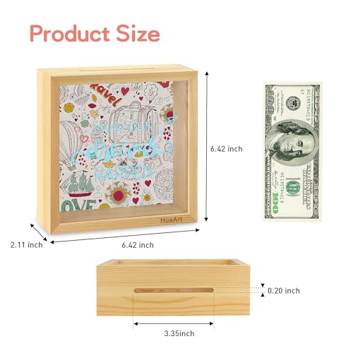 Piggy Bank for Kids. Wooden Money Coin Bank for Boys and Girls. Coin Bank Money Bank. Natural Wood Money Box. Printed on The Plexiglass Front-Make Your Dreams Happen.