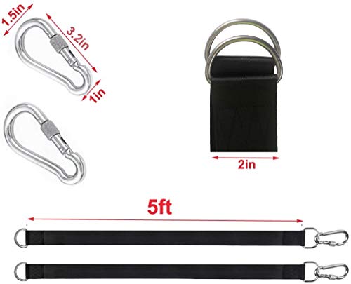 CACTIYE Set of 2 Hammock Straps2 Tree Swing Straps Hanging Kit, Perfect for Hammock Hanging Kit Straps,5ft Extra Long Straps Strap with Safer Lock Snap Carabiner Hooks Carabine