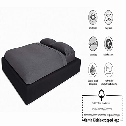 Calvin Klein Modern Cotton Body Knitted 1 Piece Duvet Cover, Full/Queen Size, Cotton Modal 170 GSM (Charcoal)